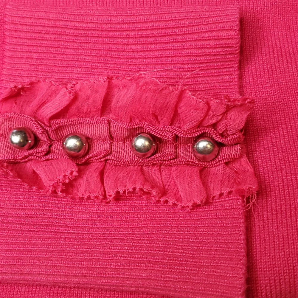 White House Black Market Pink Cardigan Sweater W/ Ruffled Buttoned Size M